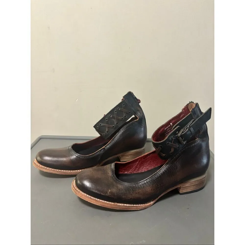 Freebird by Steven Moana Brown Leather Women's Ankle Strap Heel Booties Shoes 9
